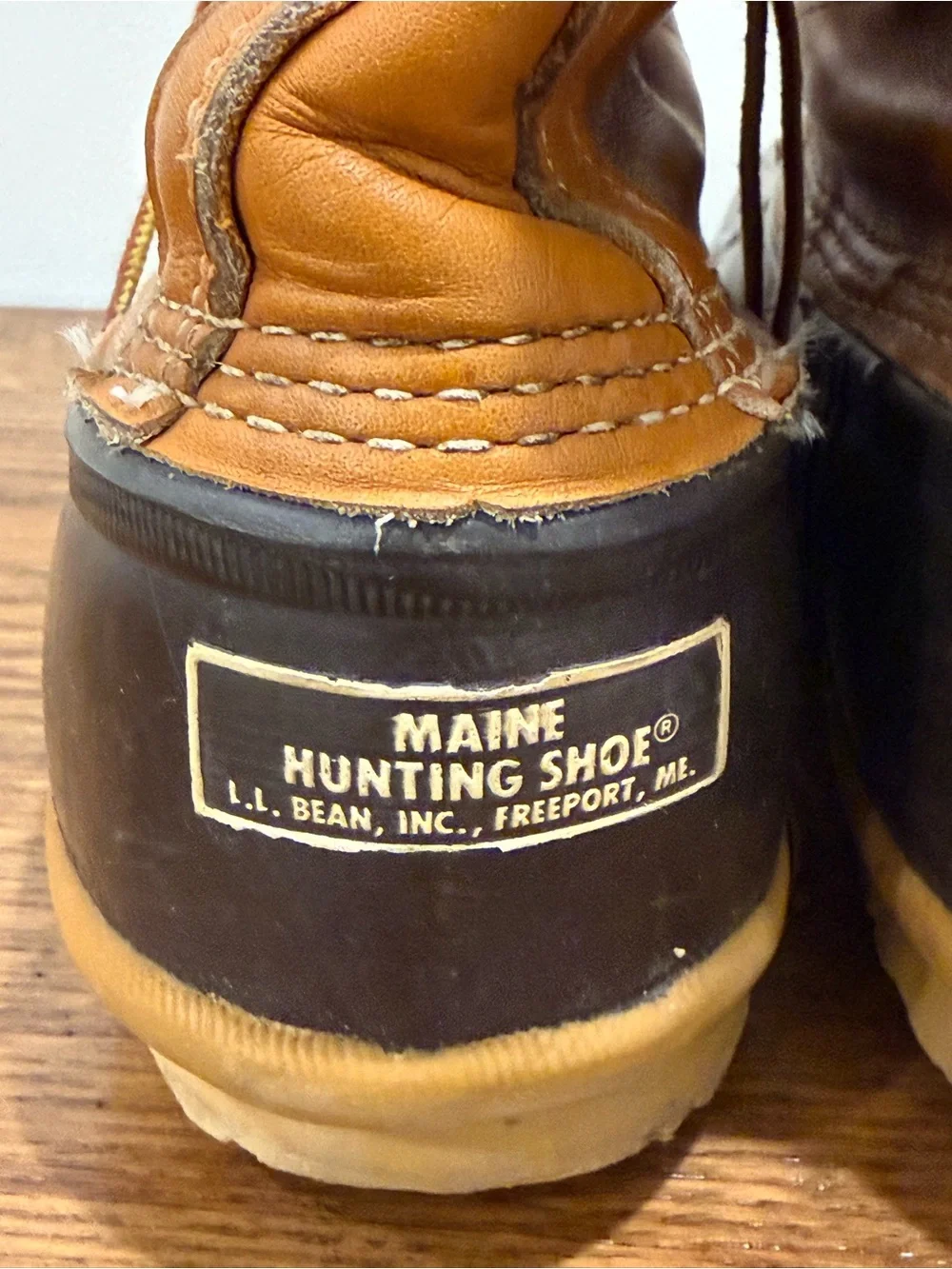 L.L. Bean Aprrox 1980s Tan Leather and Rubber Men's Vintage Preppy Duck Boots